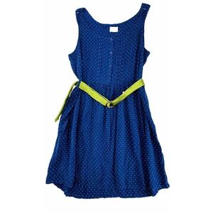 J.Crew 100% Silk Lime Belt On LEVIS NAVY POLKA DOT Sleeveless Dress Size 12 Lg